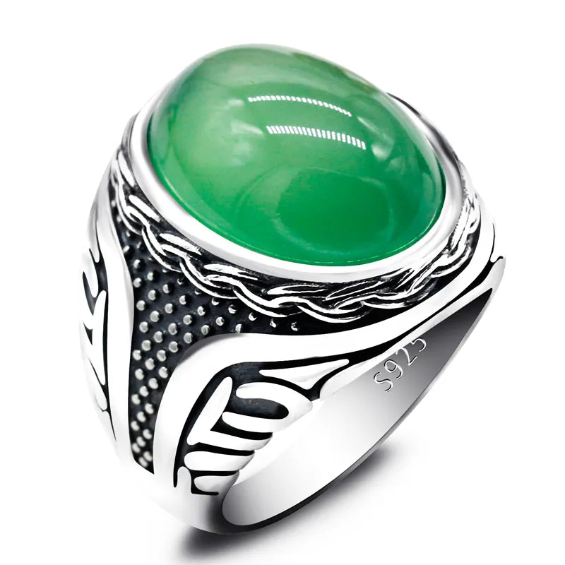 Grön Agat Aqeeq Ring i 925 Sterling Silver