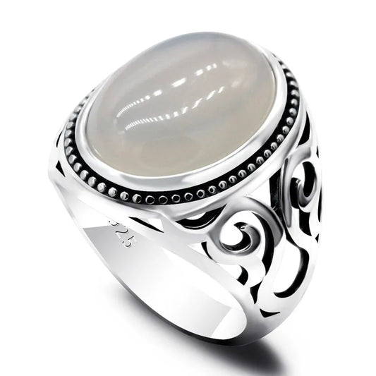 Vit Agat Aqeeq Ring i 925 Sterling Silver