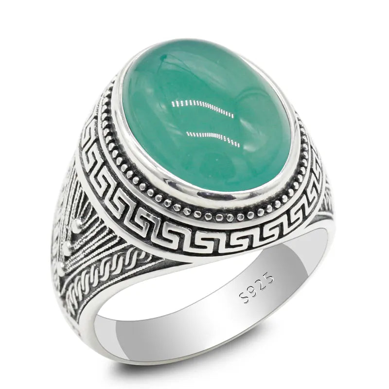 Grön Agat Aqeeq Ring i 925 Sterling Silver