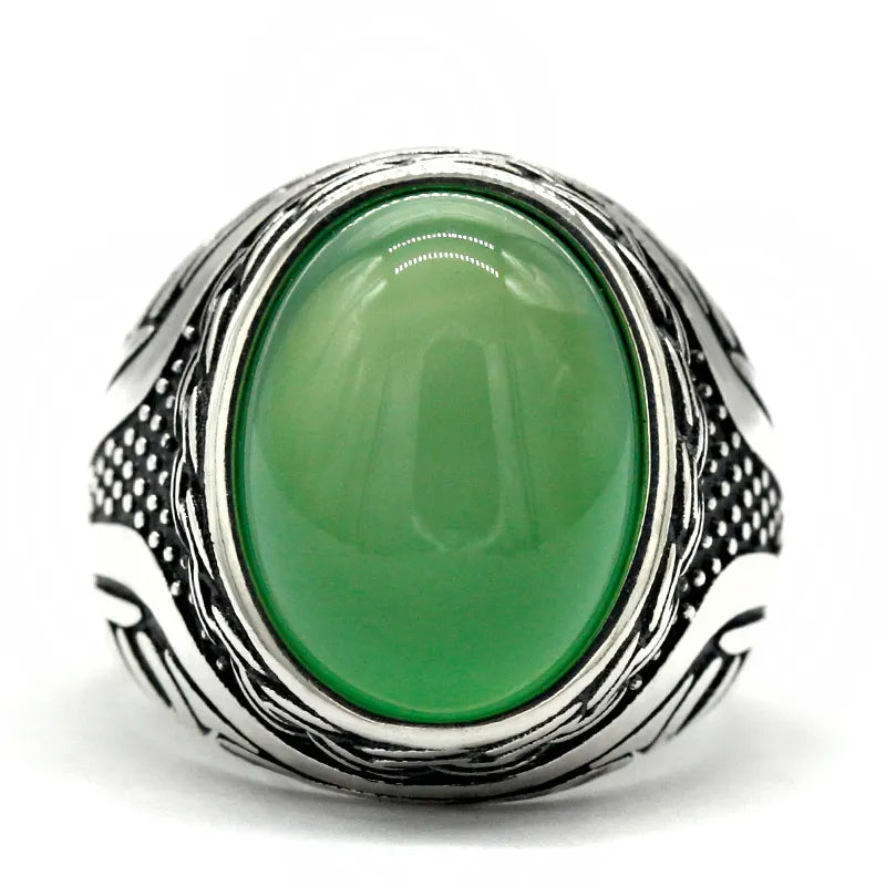 Grön Agat Aqeeq Ring i 925 Sterling Silver