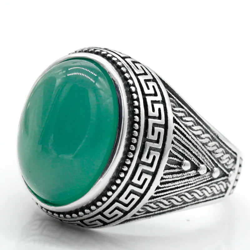 Grön Agat Aqeeq Ring i 925 Sterling Silver