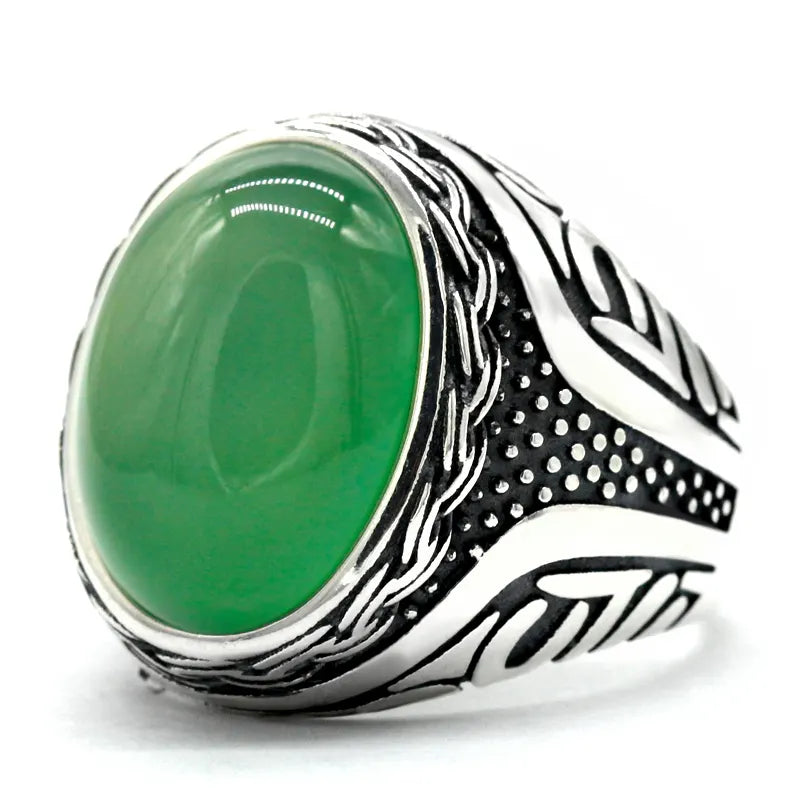 Grön Agat Aqeeq Ring i 925 Sterling Silver