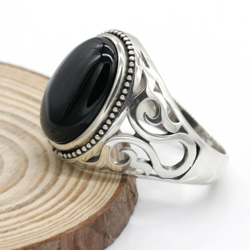 Svart Agat Aqeeq Ring i 925 Sterling Silver