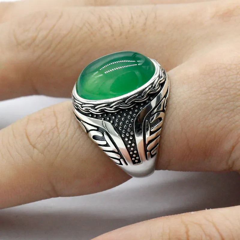 Grön Agat Aqeeq Ring i 925 Sterling Silver