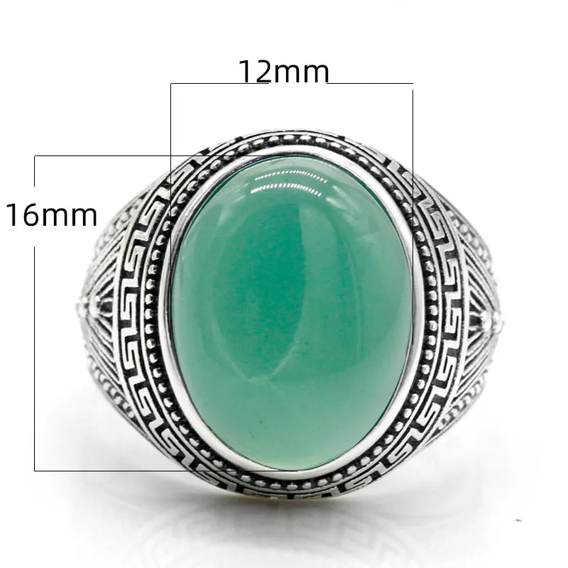 Grön Agat Aqeeq Ring i 925 Sterling Silver