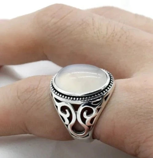 Vit Agat Aqeeq Ring i 925 Sterling Silver